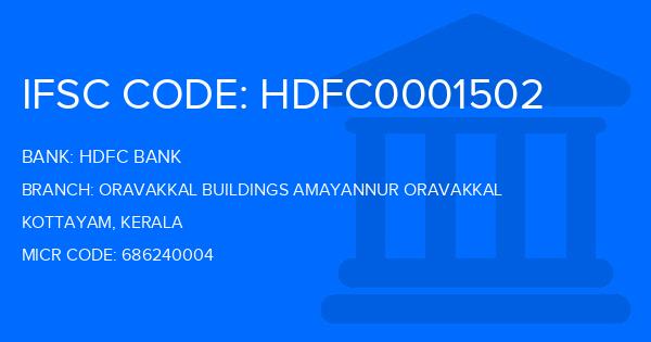 Hdfc Bank Oravakkal Buildings Amayannur Oravakkal Branch IFSC Code
