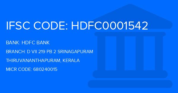 Hdfc Bank D Vii 219 Pb 2 Srinagapuram Branch IFSC Code