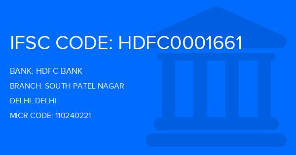 Hdfc Bank South Patel Nagar Branch IFSC Code