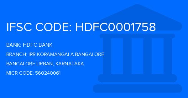 Hdfc Bank Irr Koramangala Bangalore Branch IFSC Code