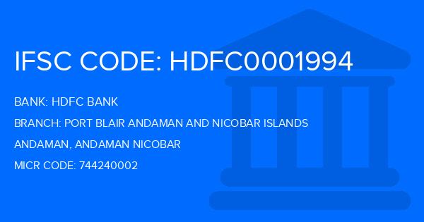 Hdfc Bank Port Blair Andaman And Nicobar Islands Branch IFSC Code