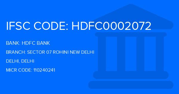 Hdfc Bank Sector 07 Rohini New Delhi Branch IFSC Code