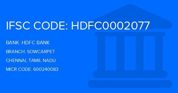 Hdfc Bank Sowcarpet Branch IFSC Code