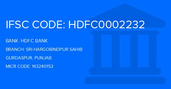 Hdfc Bank Sri Hargobindpur Sahib Branch IFSC Code