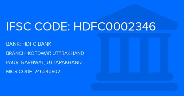 Hdfc Bank Kotdwar Uttrakhand Branch IFSC Code