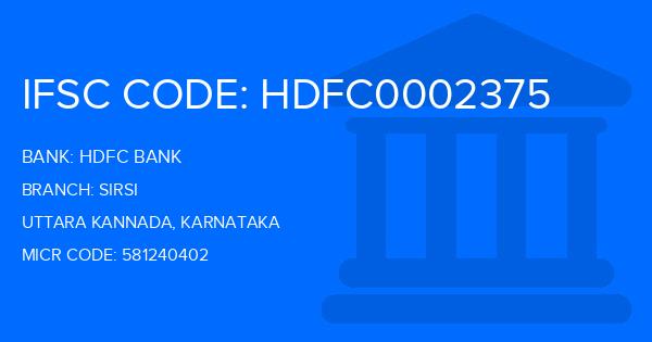Hdfc Bank Sirsi Branch IFSC Code