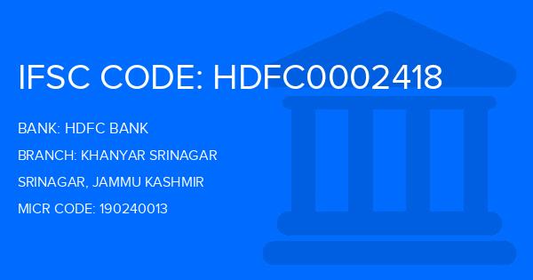 Hdfc Bank Khanyar Srinagar Branch IFSC Code