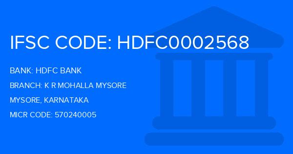 Hdfc Bank K R Mohalla Mysore Branch IFSC Code