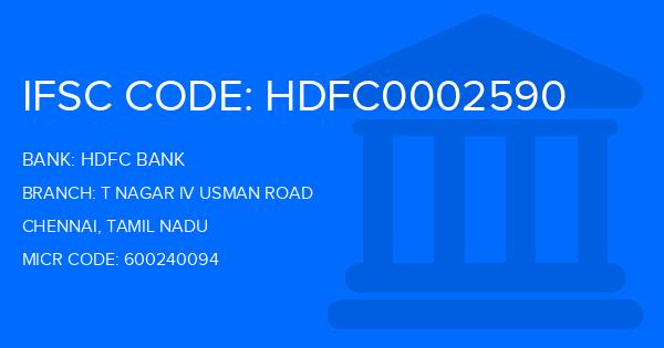 Hdfc Bank T Nagar Iv Usman Road Branch IFSC Code