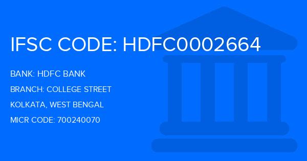 Hdfc Bank College Street Branch IFSC Code