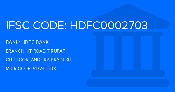 Hdfc Bank Kt Road Tirupati Branch IFSC Code