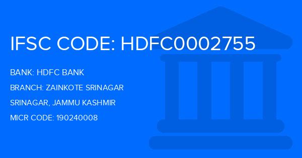 Hdfc Bank Zainkote Srinagar Branch IFSC Code