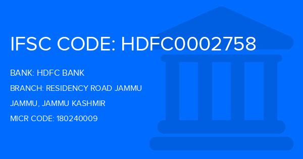 Hdfc Bank Residency Road Jammu Branch IFSC Code