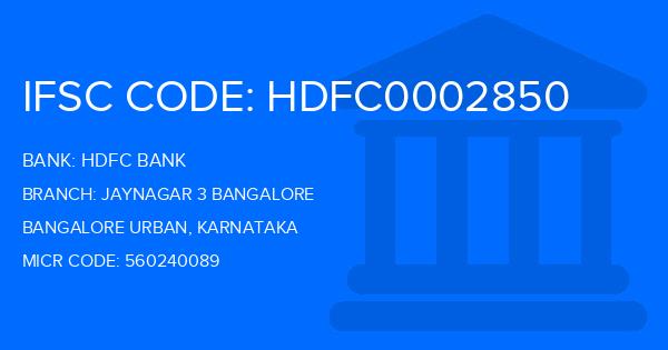 Hdfc Bank Jaynagar 3 Bangalore Branch IFSC Code