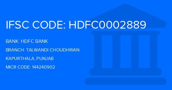 Hdfc Bank Talwandi Choudhrian Branch IFSC Code