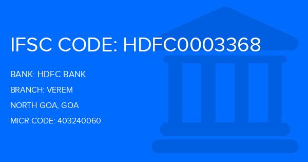 Hdfc Bank Verem Branch IFSC Code