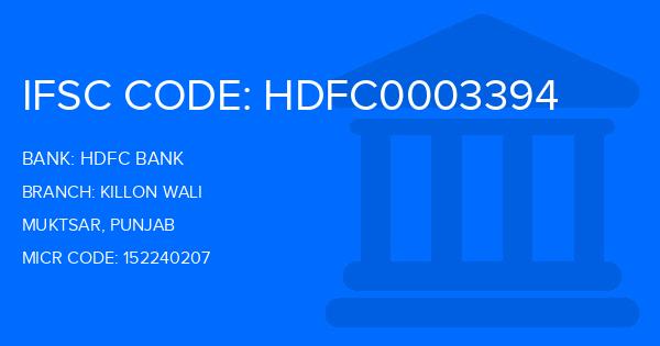 Hdfc Bank Killon Wali Branch IFSC Code