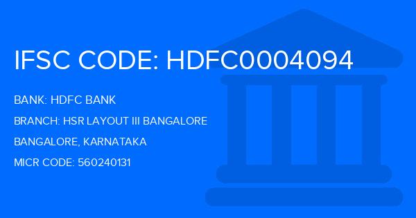 Hdfc Bank Hsr Layout Iii Bangalore Branch IFSC Code