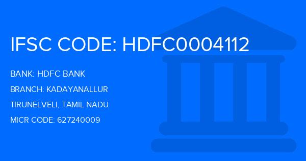 Hdfc Bank Kadayanallur Branch IFSC Code
