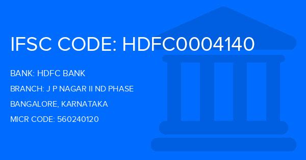 Hdfc Bank J P Nagar Ii Nd Phase Branch IFSC Code