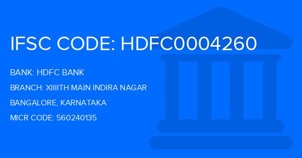 Hdfc Bank Xiiiith Main Indira Nagar Branch IFSC Code