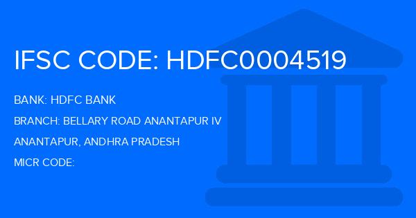 Hdfc Bank Bellary Road Anantapur Iv Branch IFSC Code
