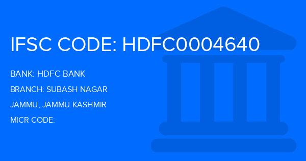 Hdfc Bank Subash Nagar Branch IFSC Code