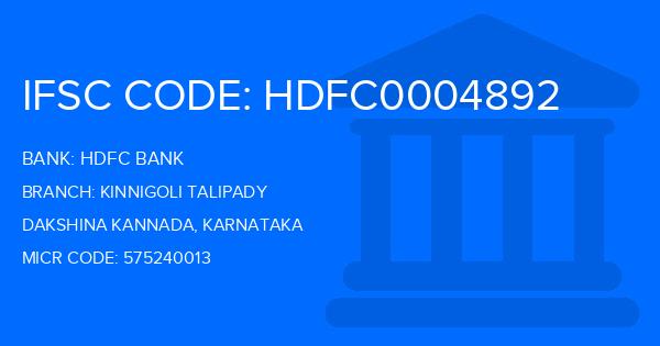 Hdfc Bank Kinnigoli Talipady Branch IFSC Code