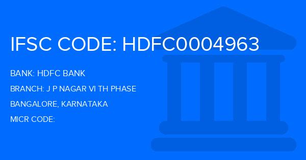 Hdfc Bank J P Nagar Vi Th Phase Branch IFSC Code