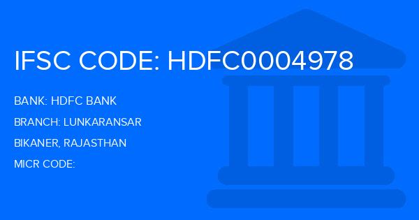 Hdfc Bank Lunkaransar Branch IFSC Code
