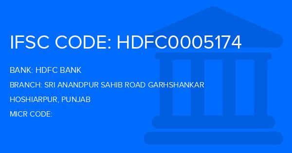 Hdfc Bank Sri Anandpur Sahib Road Garhshankar Branch IFSC Code