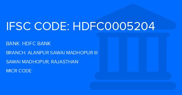 Hdfc Bank Alanpur Sawai Madhopur Iii Branch IFSC Code
