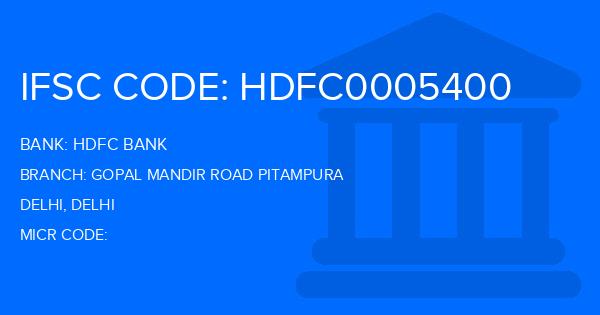 Hdfc Bank Gopal Mandir Road Pitampura Branch IFSC Code