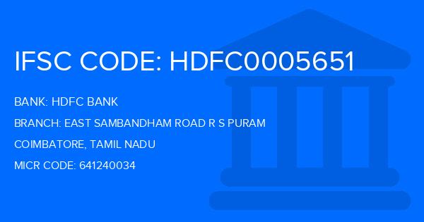 Hdfc Bank East Sambandham Road R S Puram Branch IFSC Code