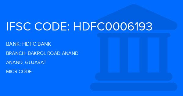 Hdfc Bank Bakrol Road Anand Branch IFSC Code