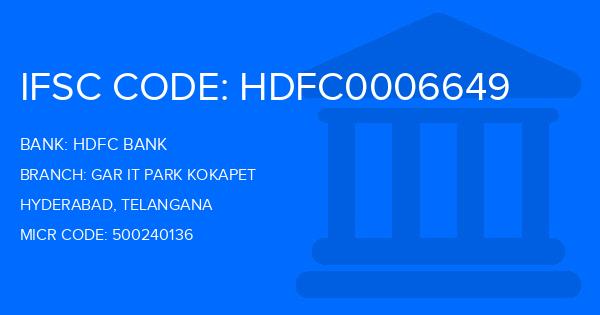 Hdfc Bank Gar It Park Kokapet Branch IFSC Code