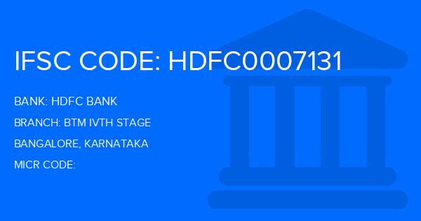 Hdfc Bank Btm Ivth Stage Branch IFSC Code