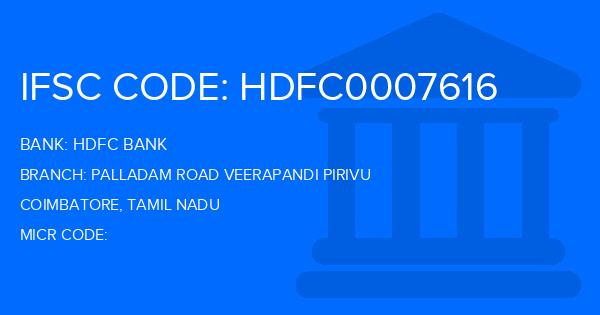 Hdfc Bank Palladam Road Veerapandi Pirivu Branch IFSC Code