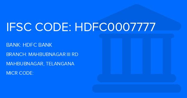 Hdfc Bank Mahbubnagar Iii Rd Branch IFSC Code