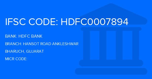 Hdfc Bank Hansot Road Ankleshwar Branch IFSC Code