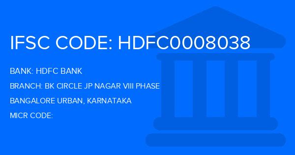 Hdfc Bank Bk Circle Jp Nagar Viii Phase Branch IFSC Code