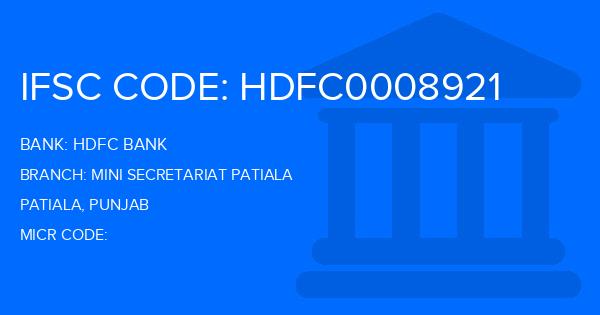 Hdfc Bank Mini Secretariat Patiala Branch IFSC Code