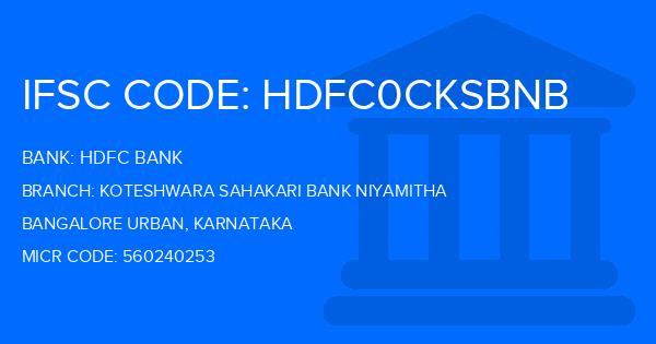 Hdfc Bank Koteshwara Sahakari Bank Niyamitha Branch IFSC Code