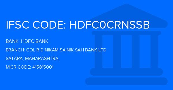 Hdfc Bank Col R D Nikam Sainik Sah Bank Ltd Branch IFSC Code