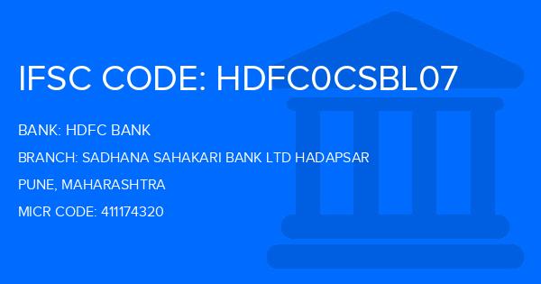 Hdfc Bank Sadhana Sahakari Bank Ltd Hadapsar Branch IFSC Code