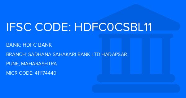 Hdfc Bank Sadhana Sahakari Bank Ltd Hadapsar Branch IFSC Code
