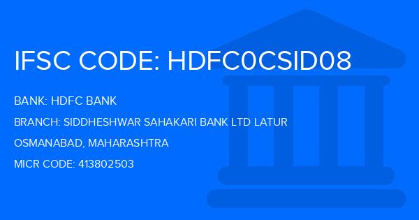 Hdfc Bank Siddheshwar Sahakari Bank Ltd Latur Branch IFSC Code