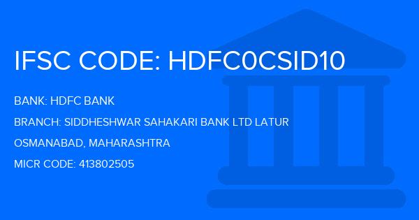 Hdfc Bank Siddheshwar Sahakari Bank Ltd Latur Branch IFSC Code