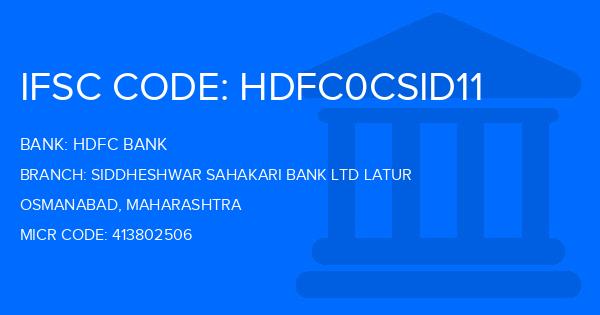 Hdfc Bank Siddheshwar Sahakari Bank Ltd Latur Branch IFSC Code