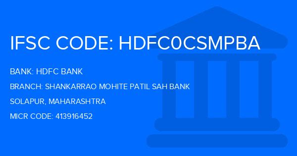 Hdfc Bank Shankarrao Mohite Patil Sah Bank Branch IFSC Code